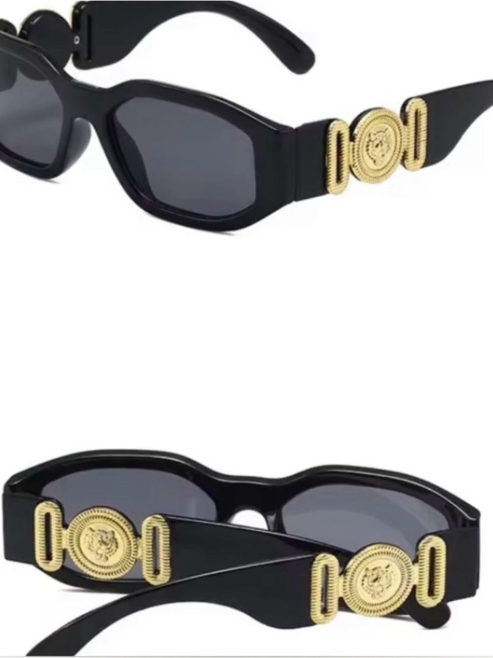Versace Black Sunglasses with Gold Medallion Temples Biggie Medusa